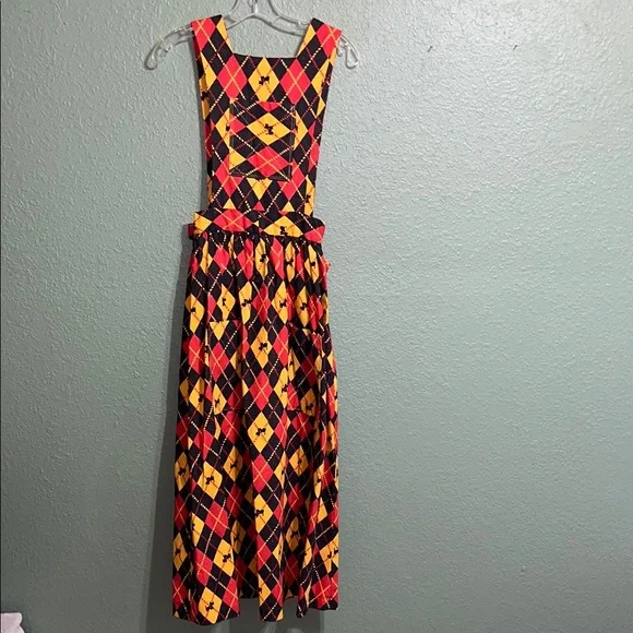 Vintage 50s 60s Scotty Dog Argyle Dress Jumper Sleeveless Overall - Picture 3 of 10